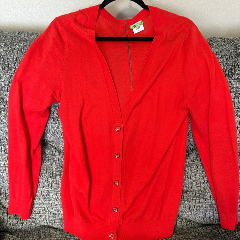 Red-Orange Button-Up Women's Sweater